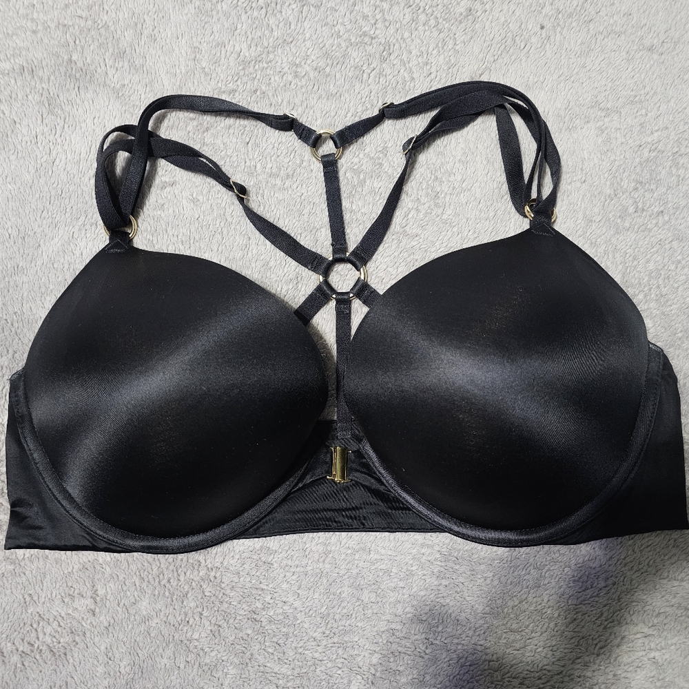 Black Bombshell Strappy Push-Up Bra with Decorative Front Harness